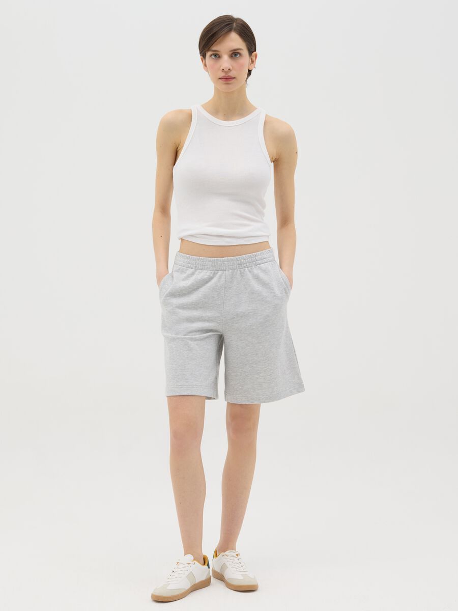 Grey Bermuda shorts in French terry with elasticated waist_0