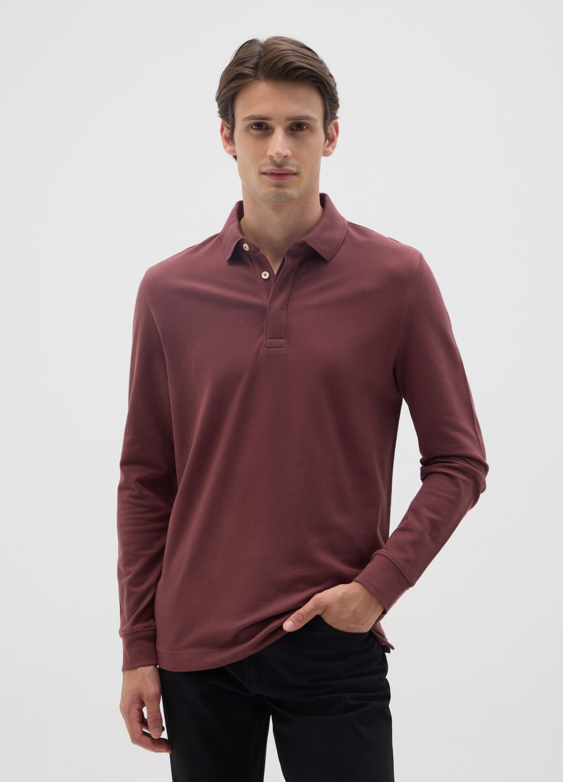Brown regular fit stretch cotton polo