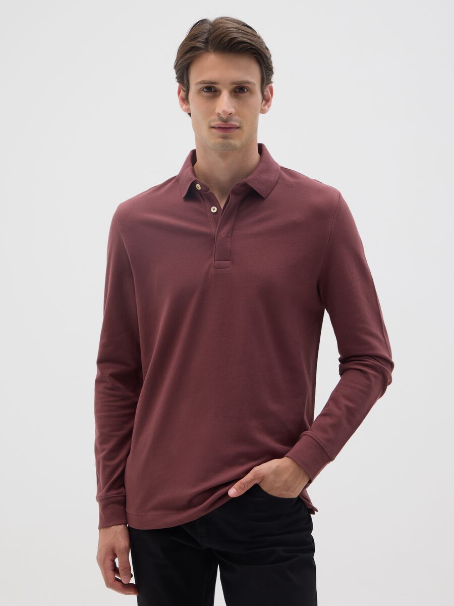 Polo in cotone elasticizzato marrone regular fit_0