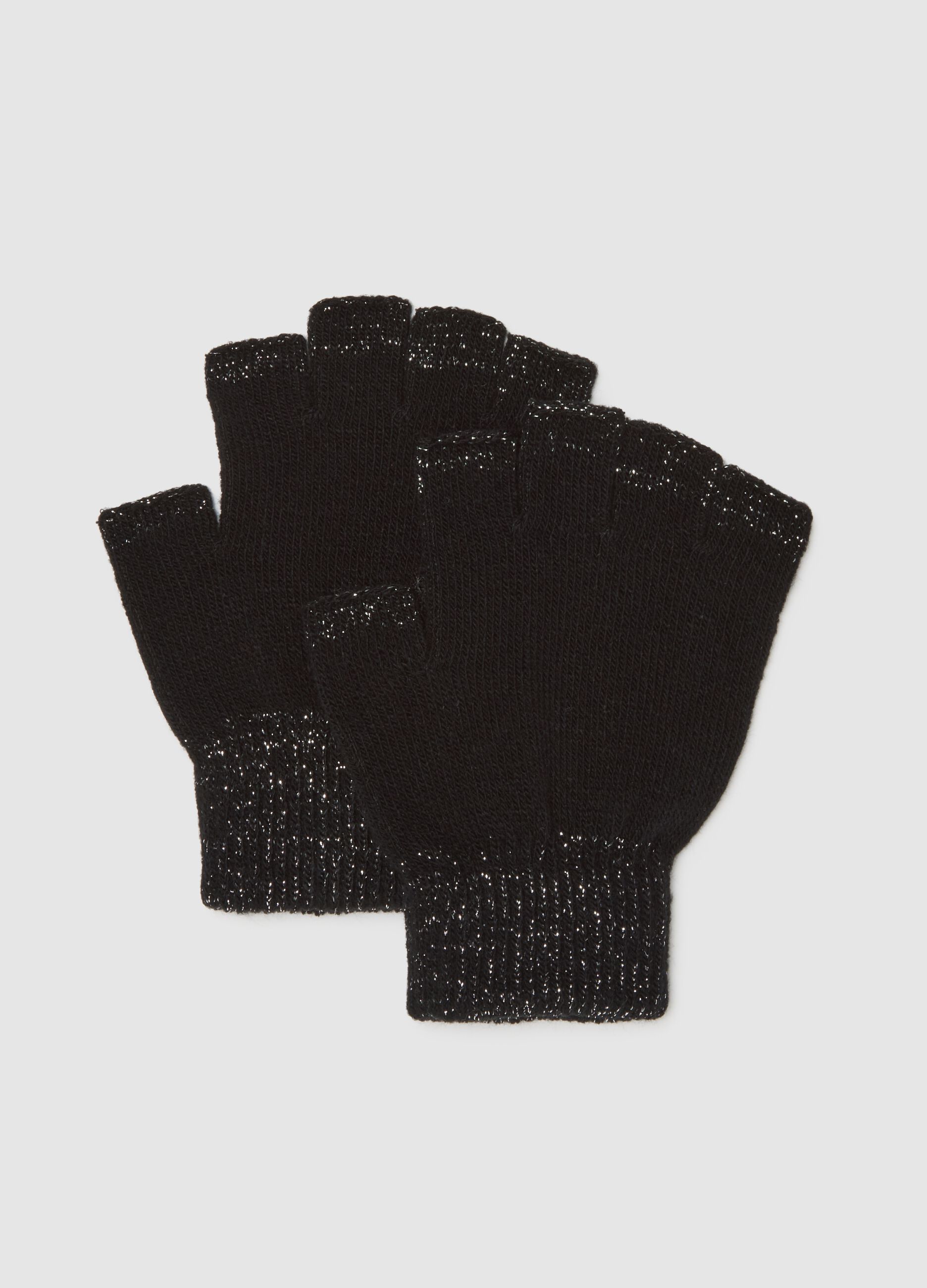Black stretch fabric fingerless gloves