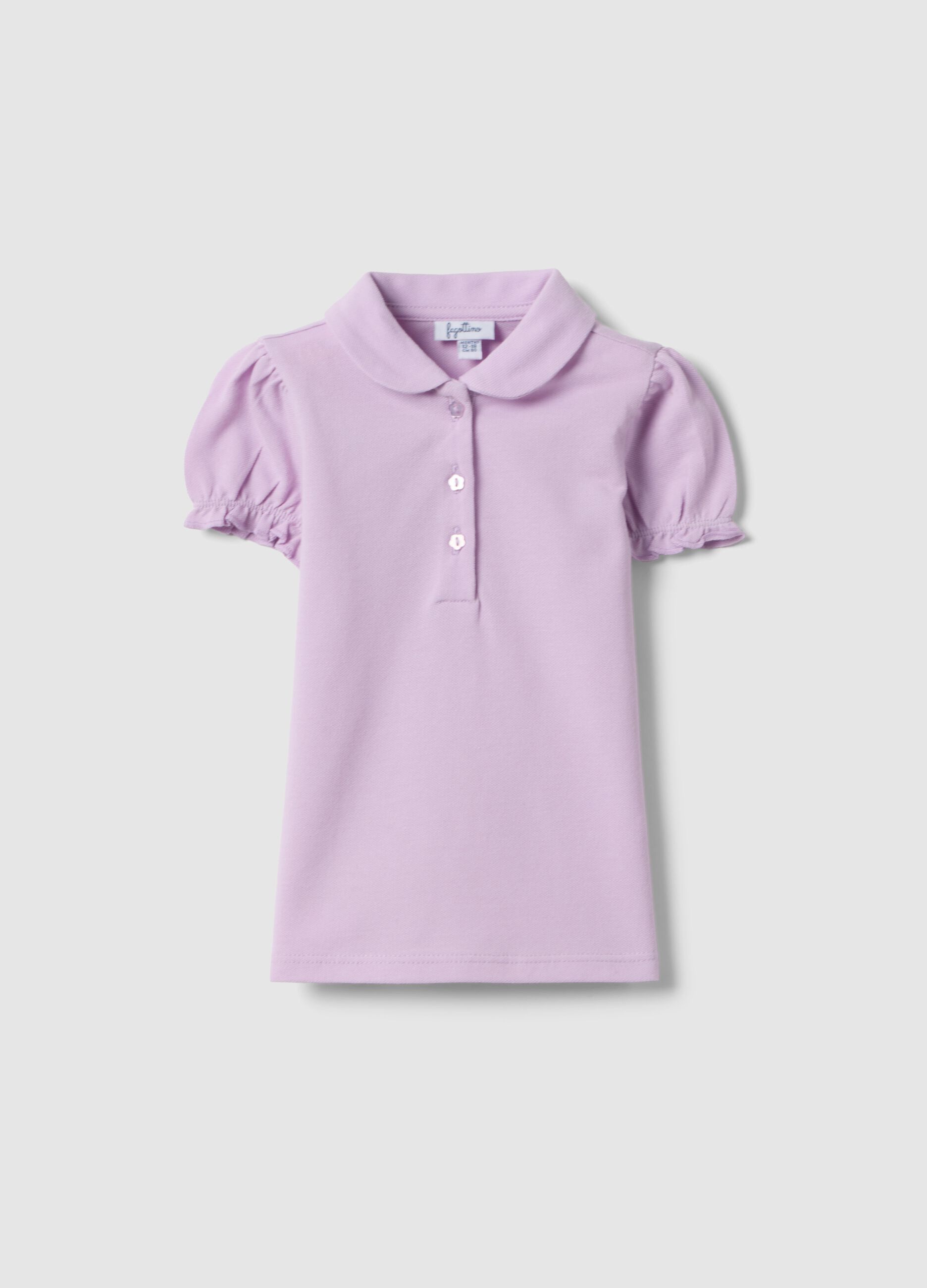 Polo in puro cotone viola da bimba regular fit con maniche arricciate