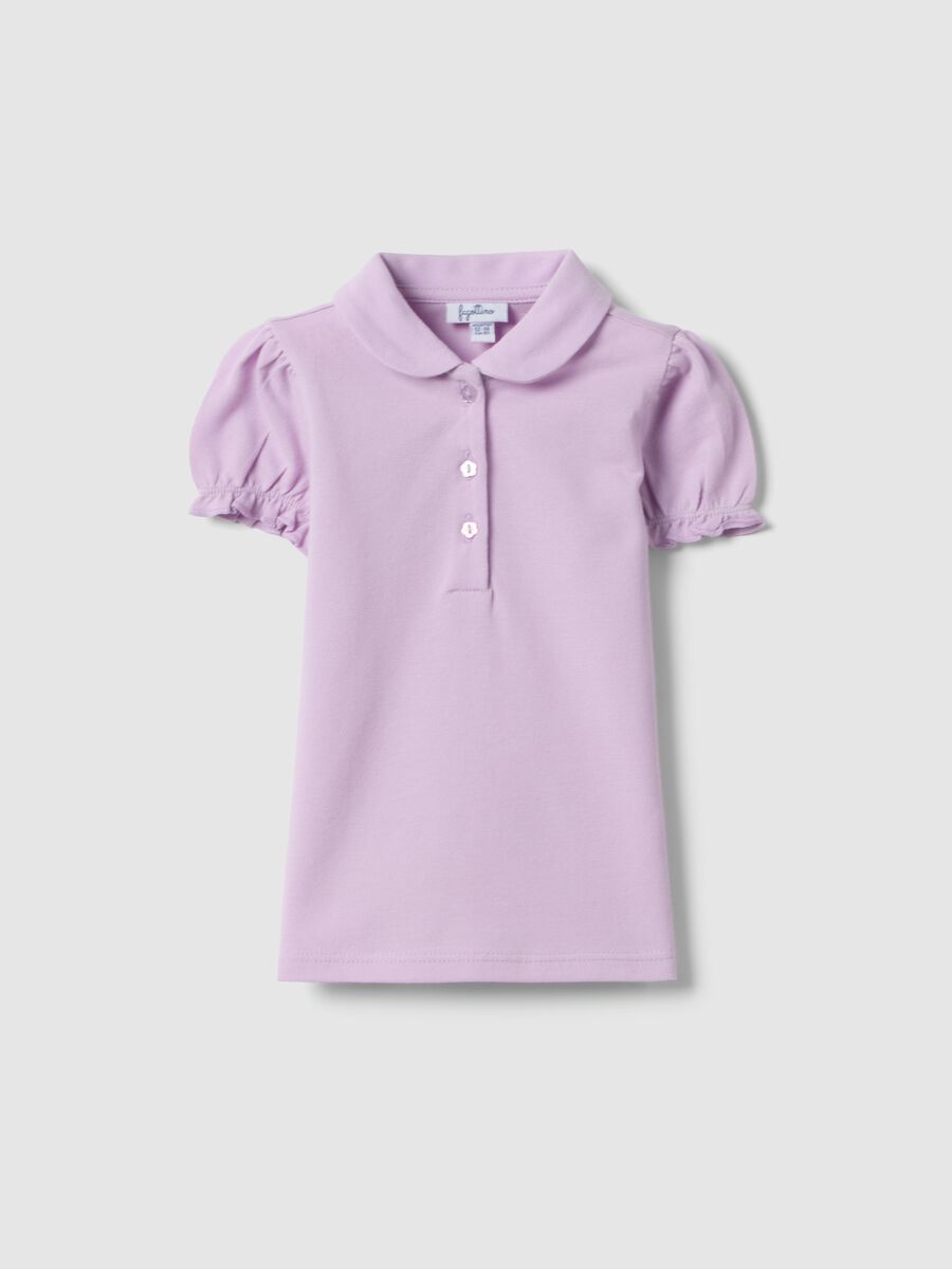 Girls' regular fit violet pure cotton polo with gathered sleeves_0