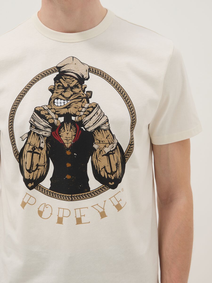 Beige regular fit pure cotton t-shirt with Popeye print_3
