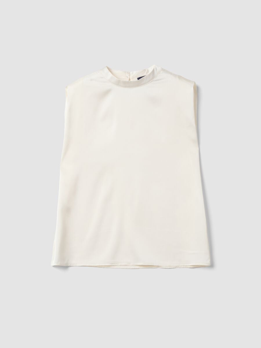 Top bianco in tessuto elasticizzato con collo alto_4