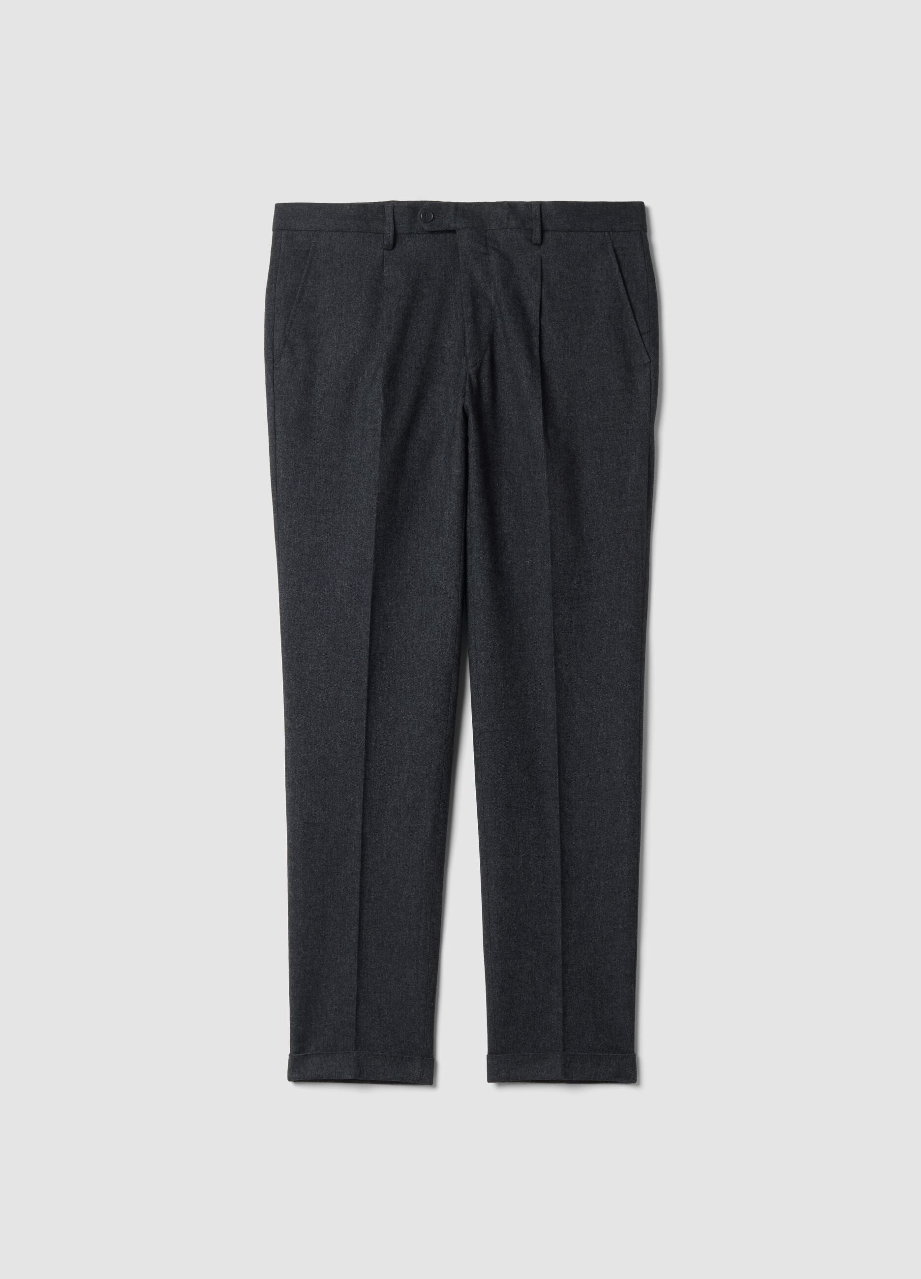 Charcoal grey slim-fit formal stretch cotton trousers