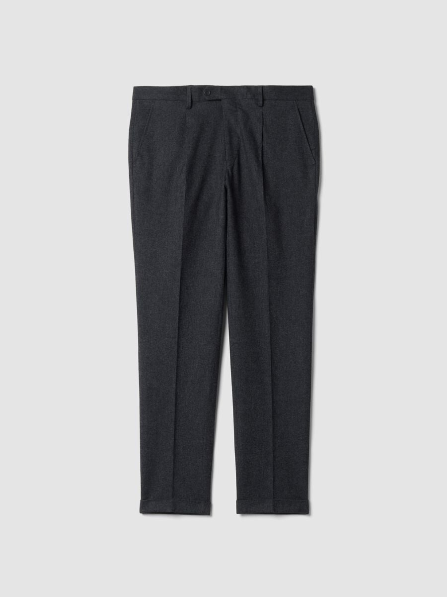 Pantaloni formali grigio antracite in cotone elasticizzato slim fit_0