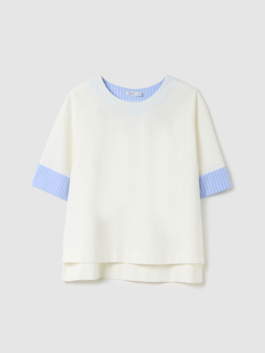 White layered blouse with blue details Hybrid_4