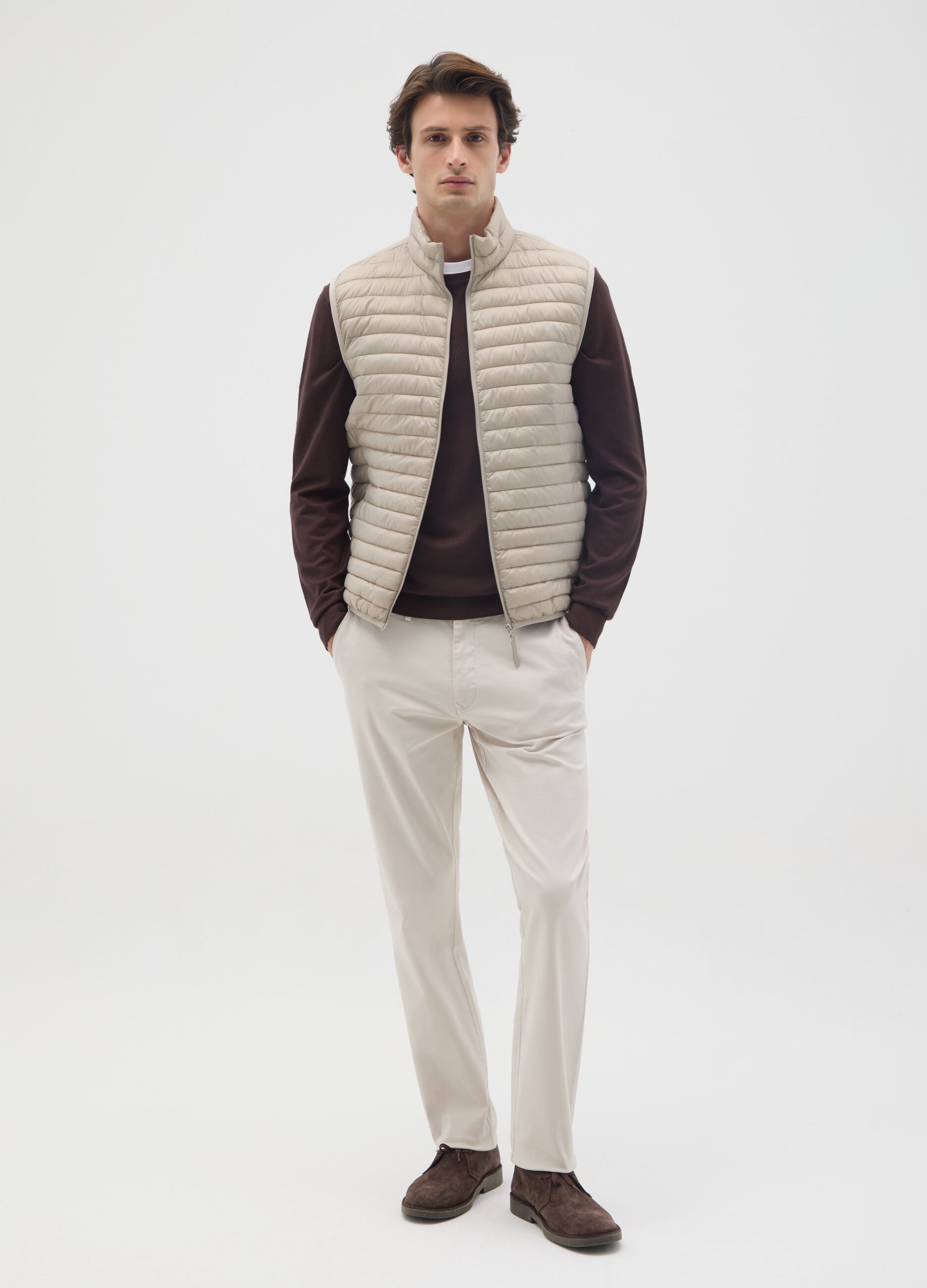 Beige mixed regular fit gilet