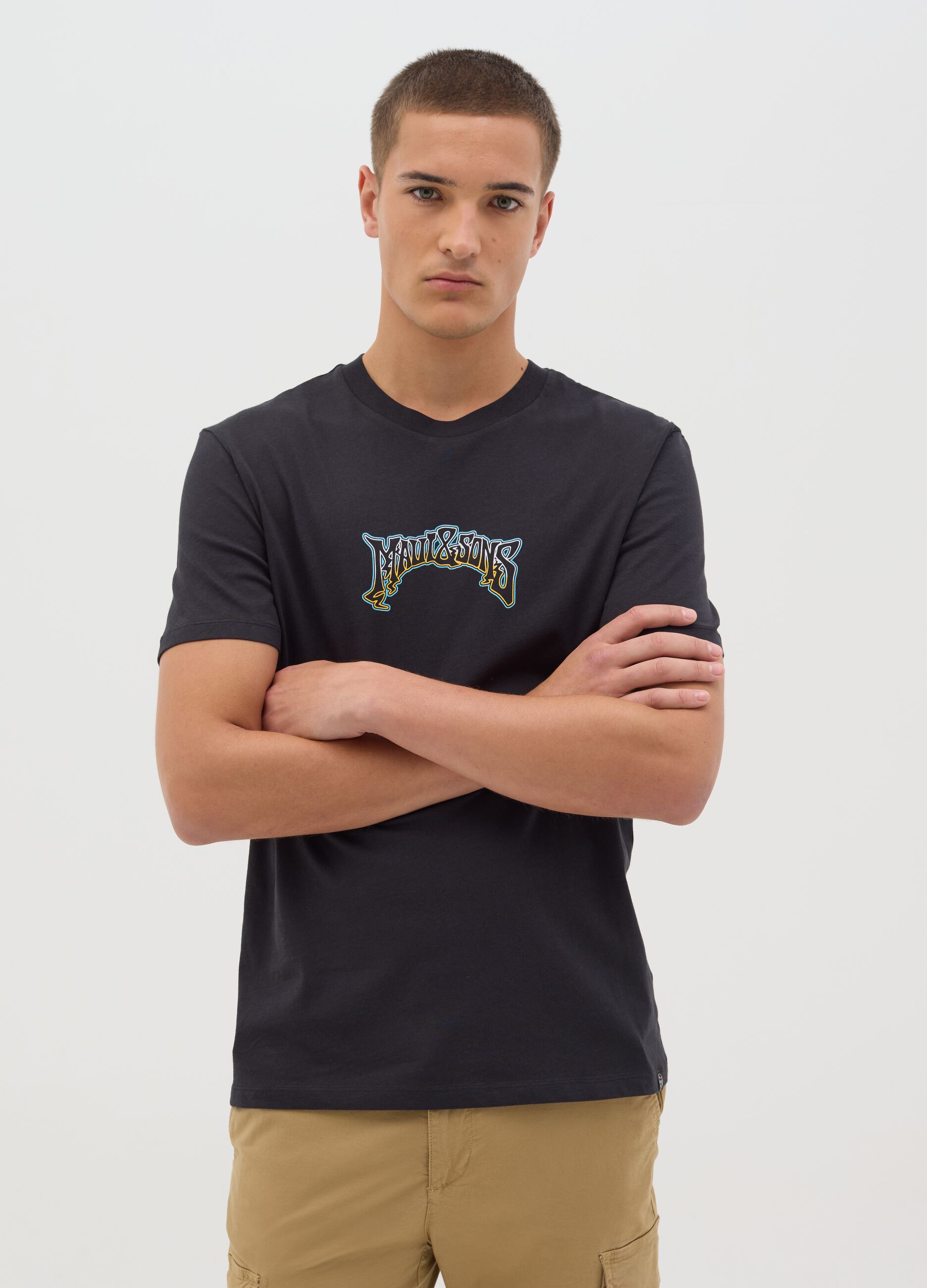 Black T-shirt in pure cotton Maui & Sons licensed