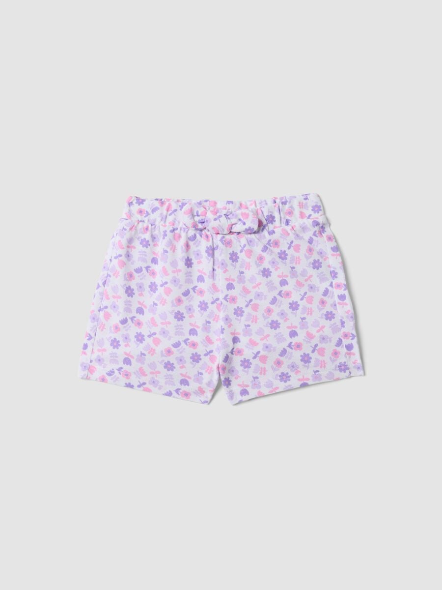 Shorts viola in puro cotone con fantasia floreale per bimba regular fit_0