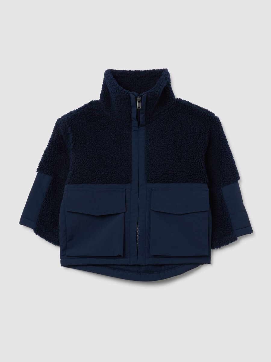 Giacca blu con collo alto da ragazzo in sherpa regular fit_0
