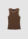 Brown Stretch Cotton Tank Top with Regular Fit and Embroidered Edges_0