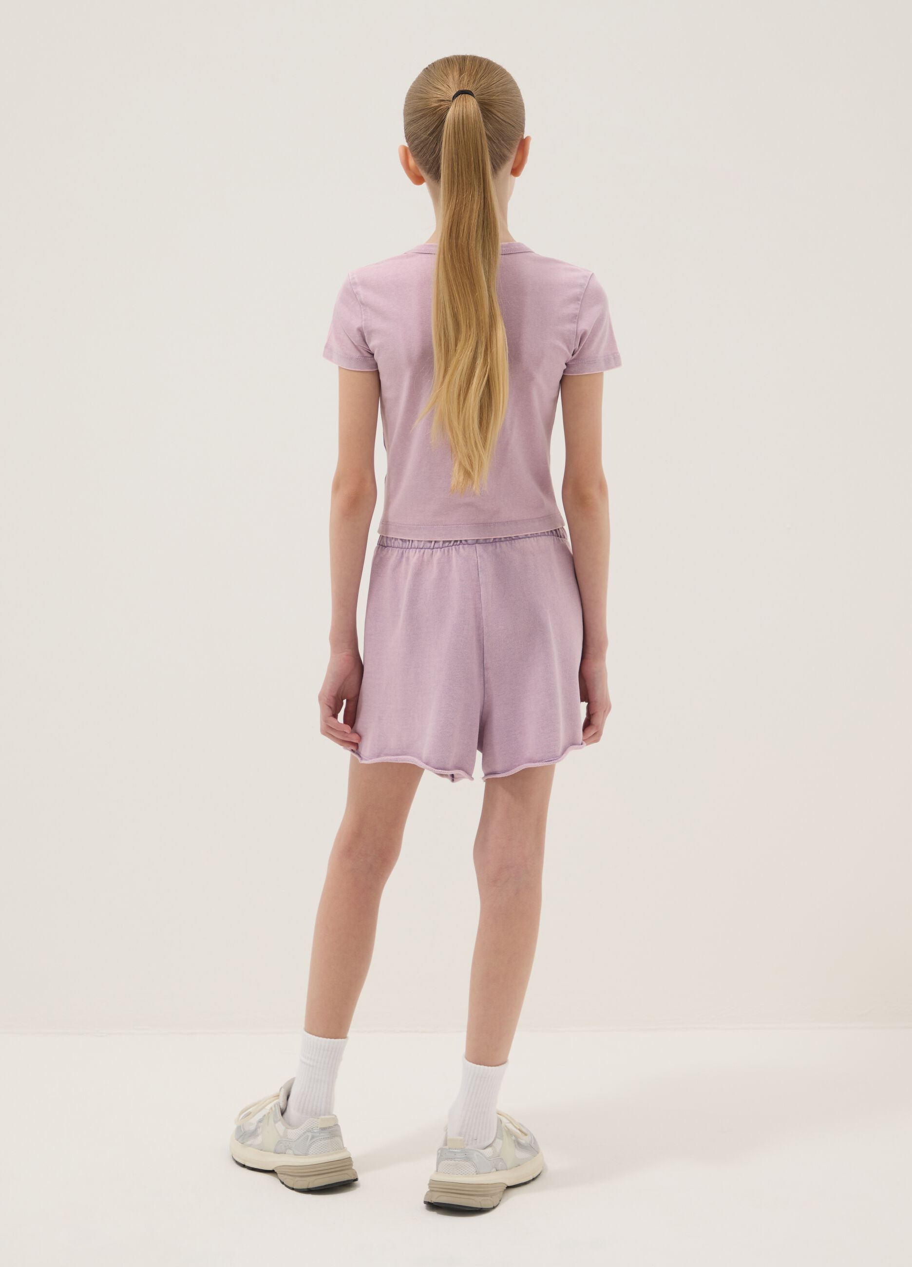 Pink stretch cotton set with T-shirt and shorts