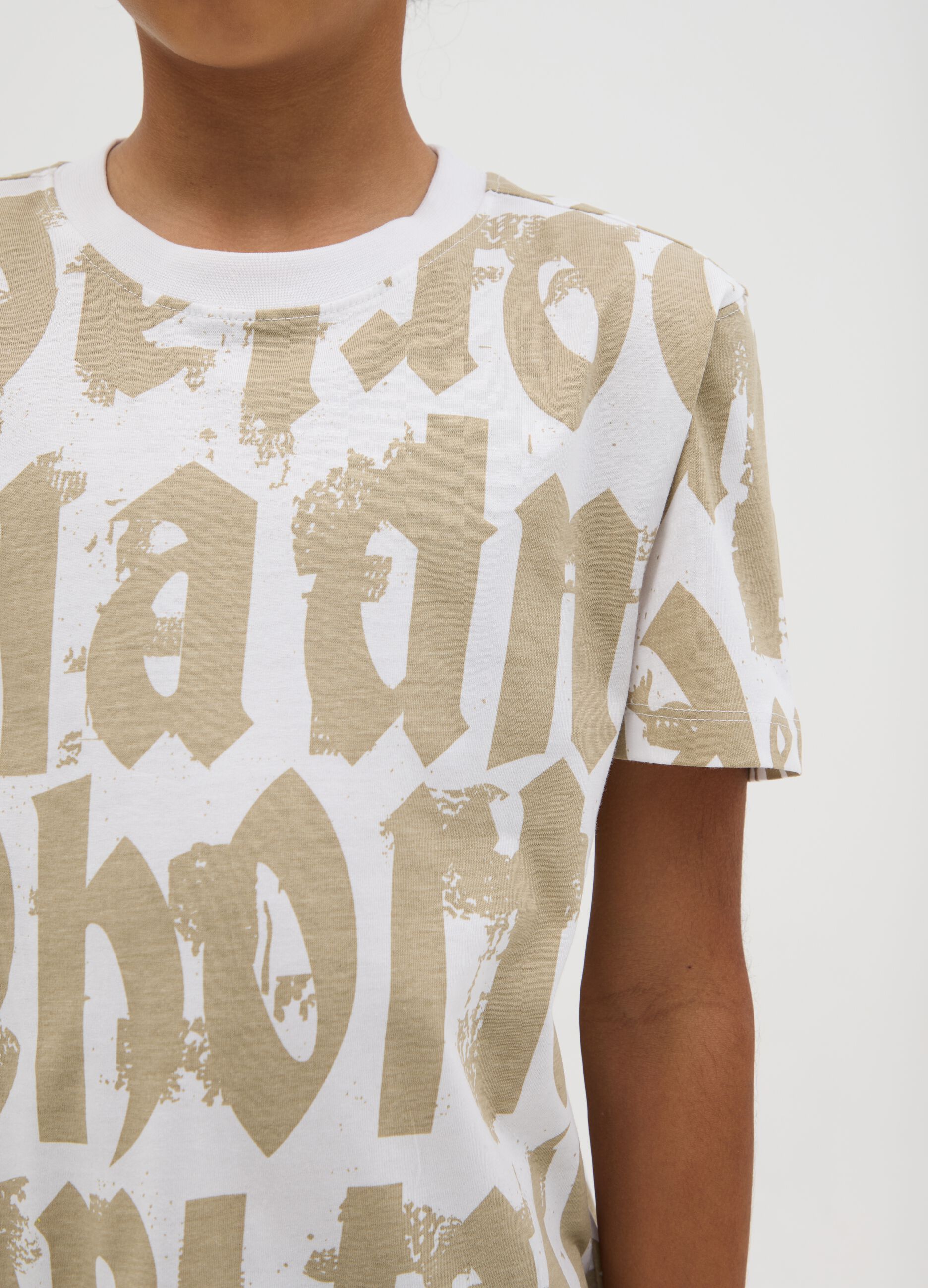 Short Sleeve T-shirt with Graffiti Effect Print in Cotton