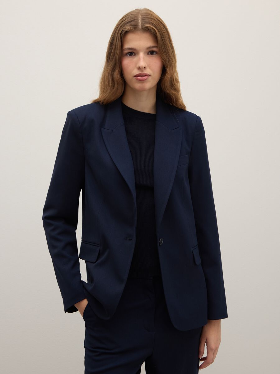 Blazer in tessuto elasticizzato blu regular fit_0