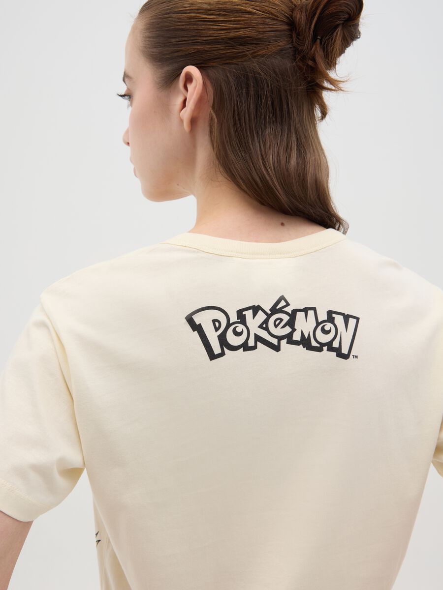 White cotton T-shirt with Eevee and Pikachu print_3