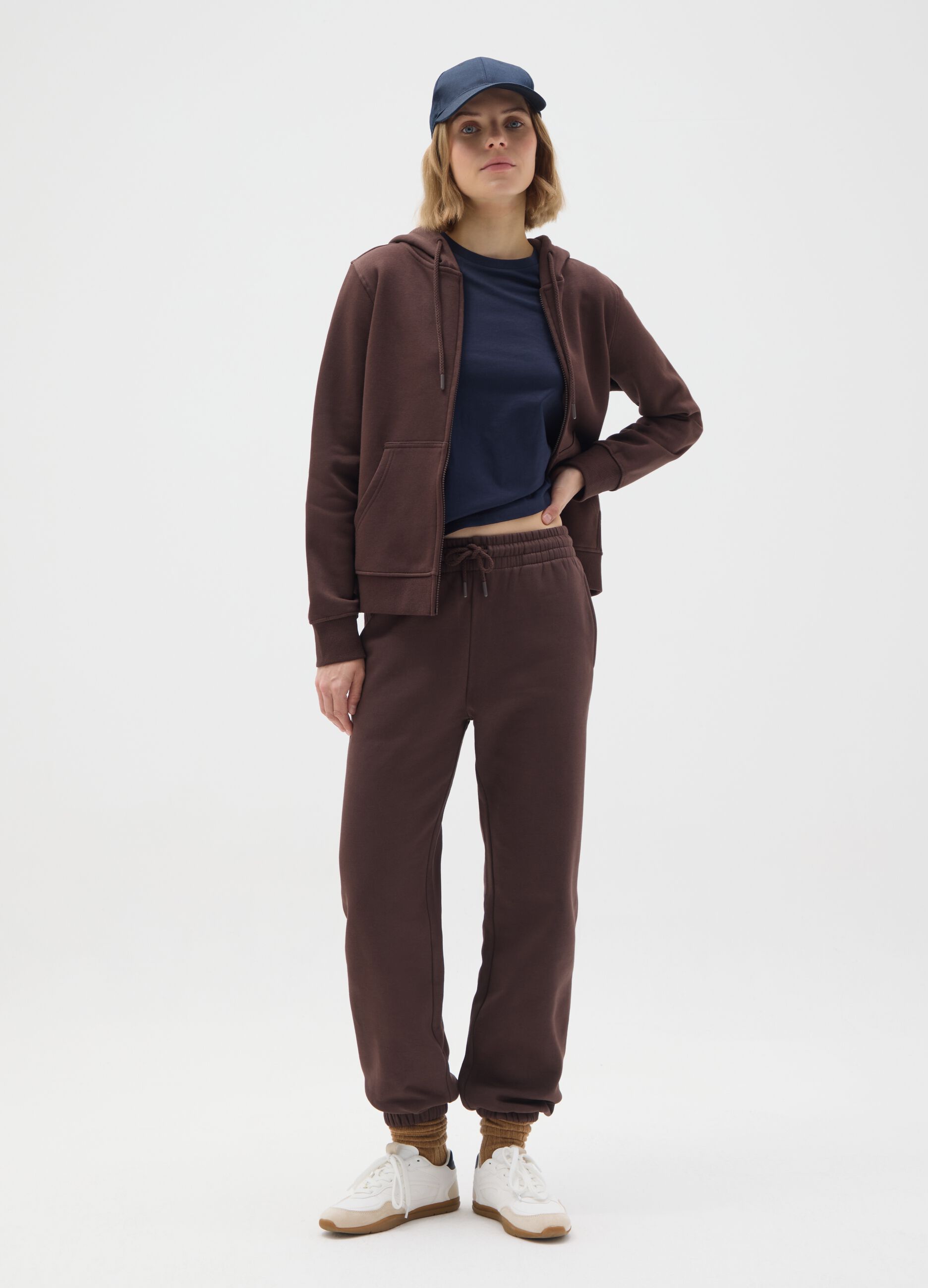 Brown cotton blend trousers with regular fit