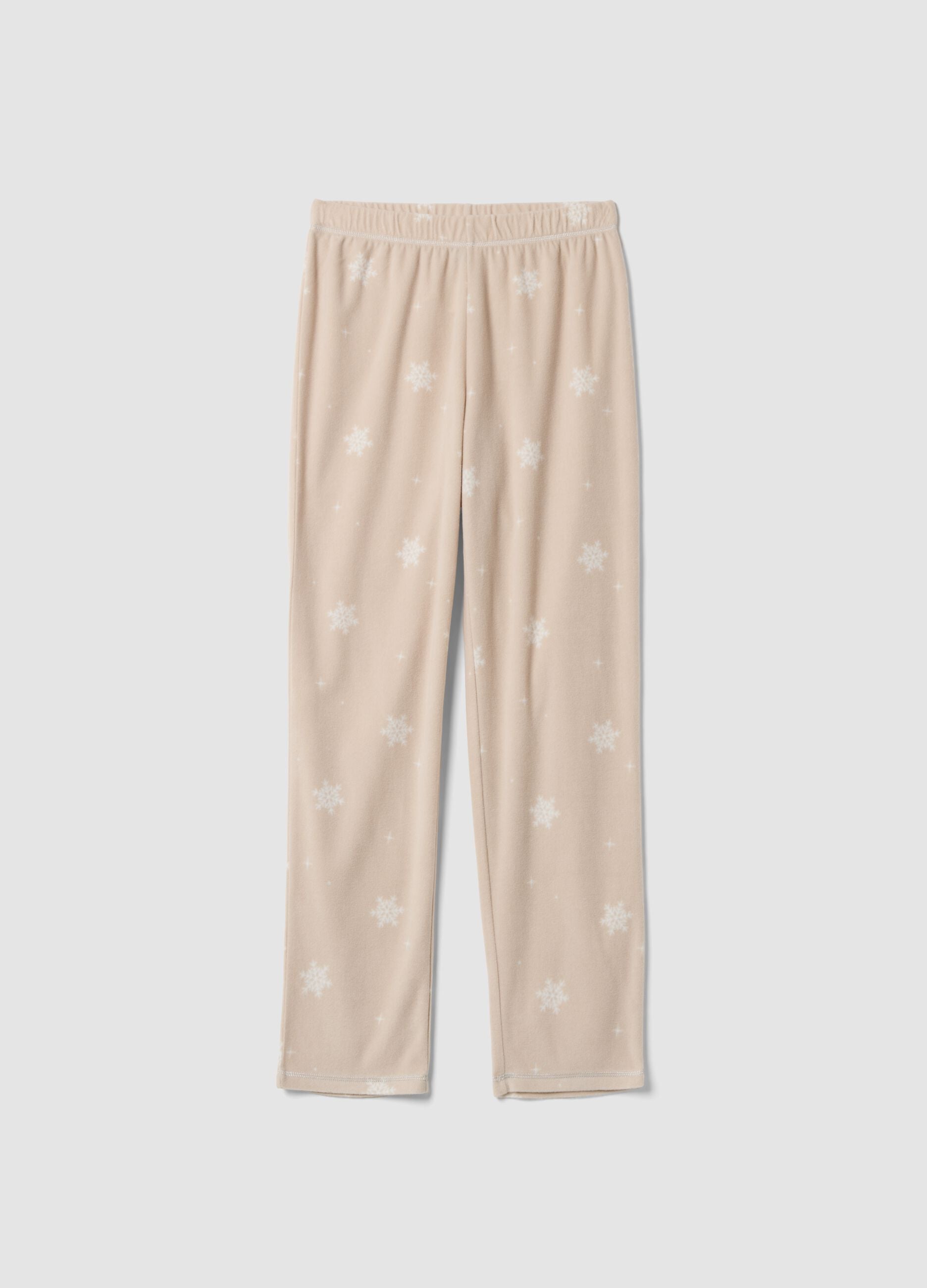 Beige marl regular-fit pyjama trousers with snowflake print