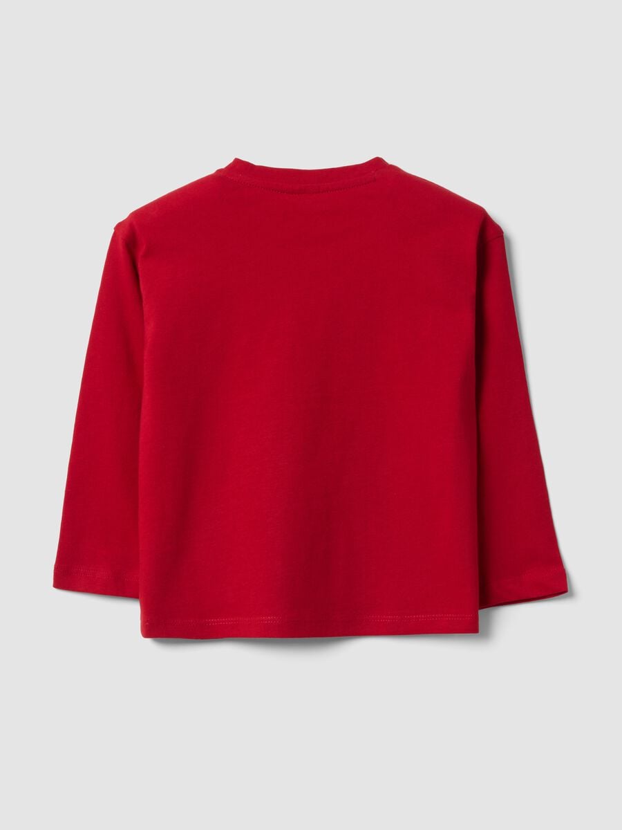 T-shirt rossa in puro cotone organico con cagnolino per bimbo_1