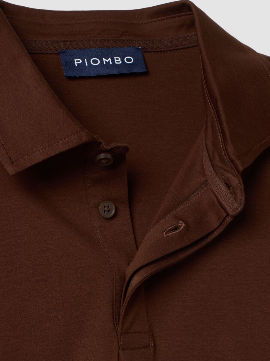 Polo marrone in puro cotone a maniche lunghe_1