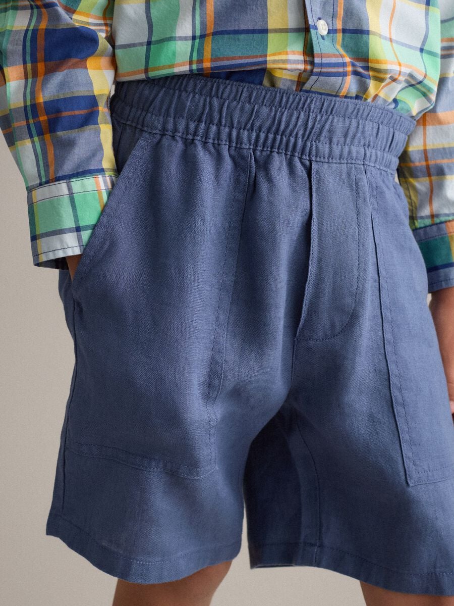 Shorts cargo in puro lino blu da bambino baggy fit_2
