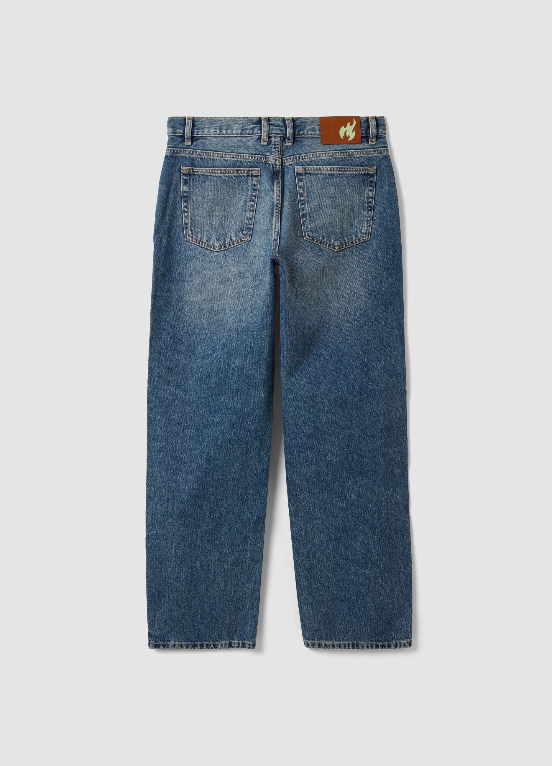 Jeans denim blu in puro cotone loose fit