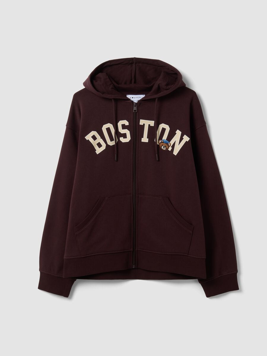 Felpa marrone in misto cotone con cappuccio e scritta Boston relaxed fit_4