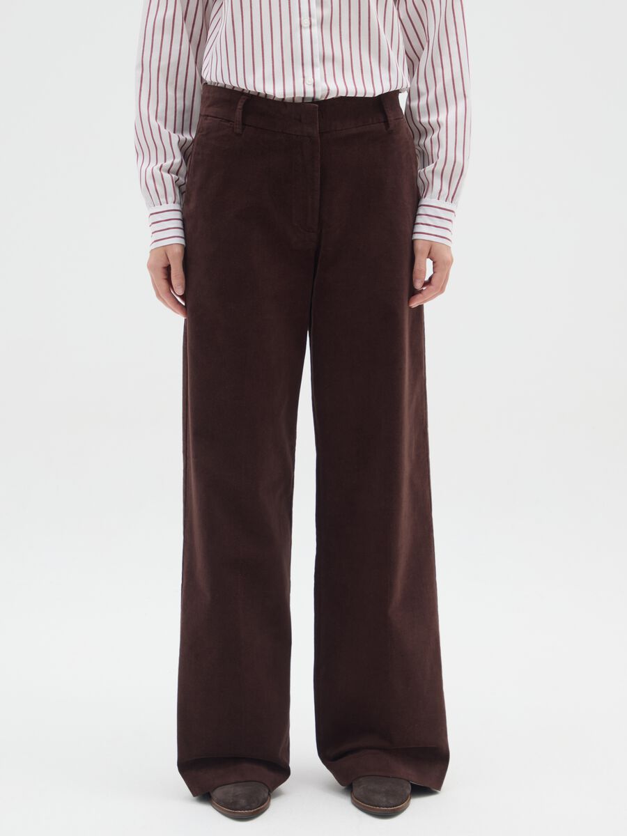 Pantaloni in cotone e velluto marroni regular fit_1