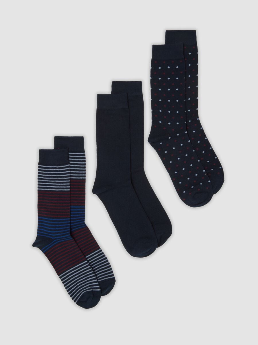 Three-pack of short socks in dark brown, royal blue, ecru and ochre yellow stretch organic cotton_0