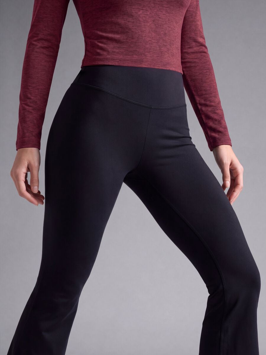 Leggings blu flare in tessuto elasticizzato_3