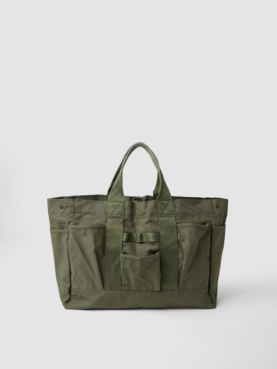 Borsa sportiva verde in puro cotone con tasche esterne_0