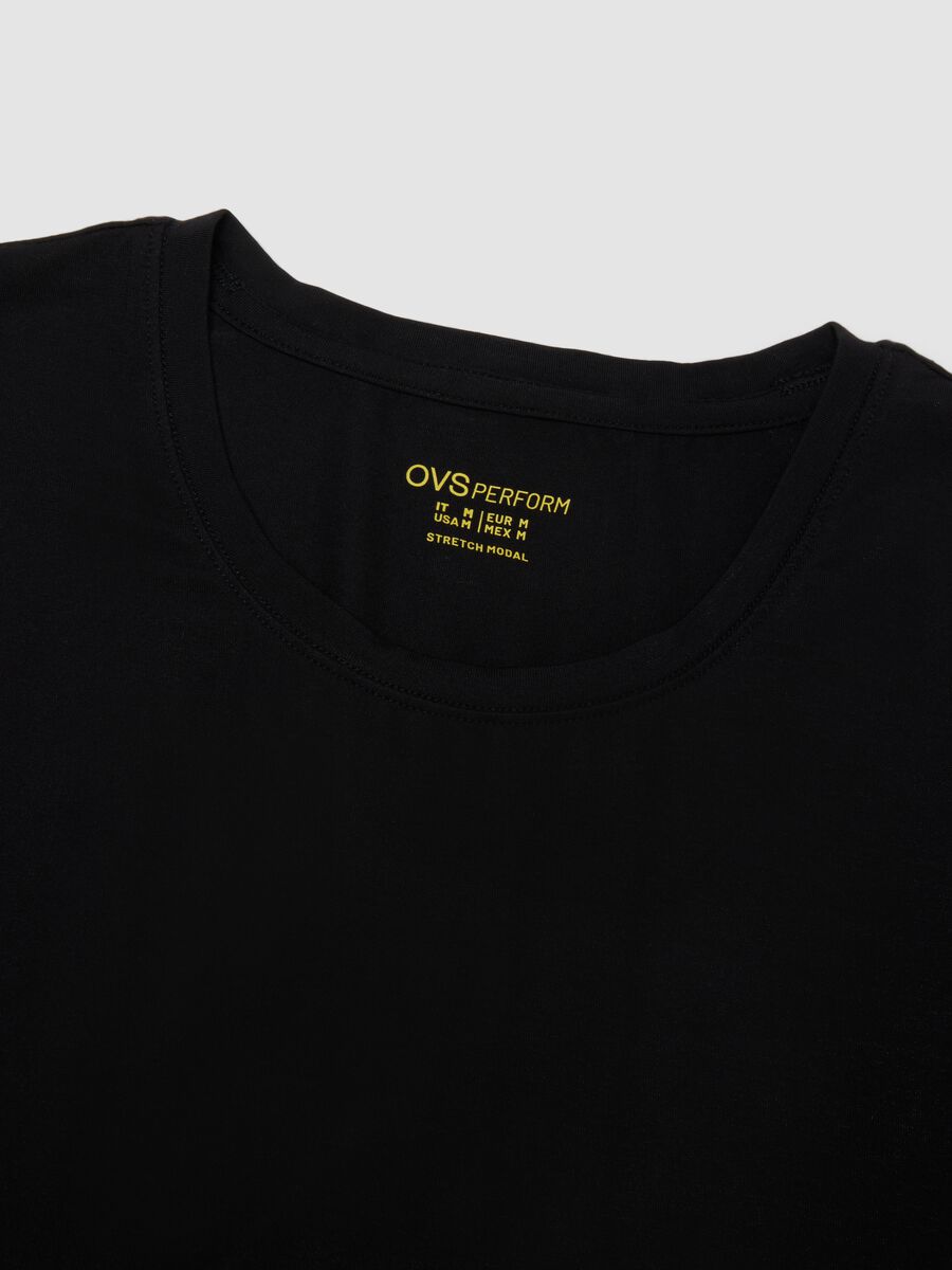 Black stretch modal crew-neck T-shirt_1