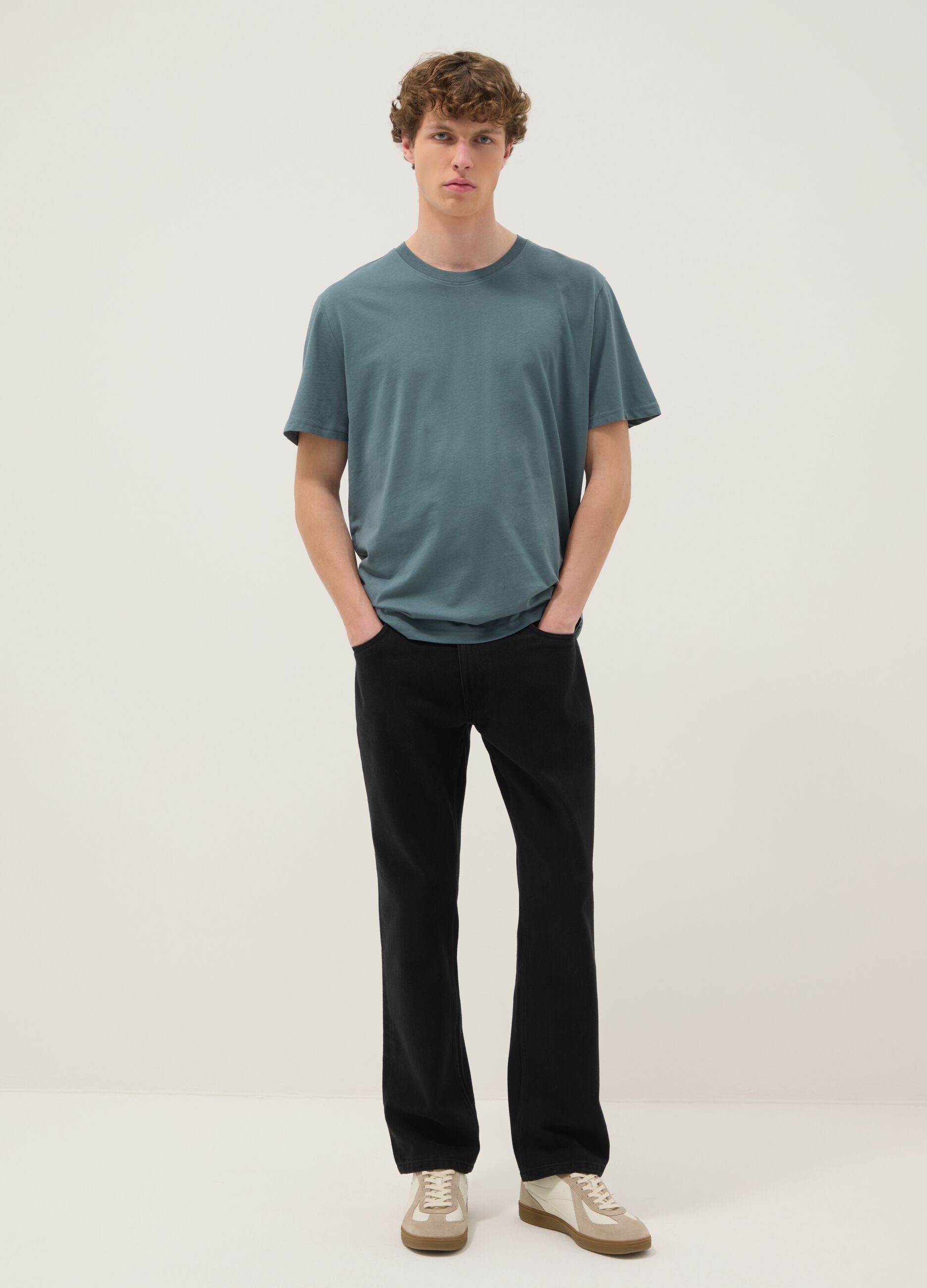 Green short-sleeved pure cotton T-shirt