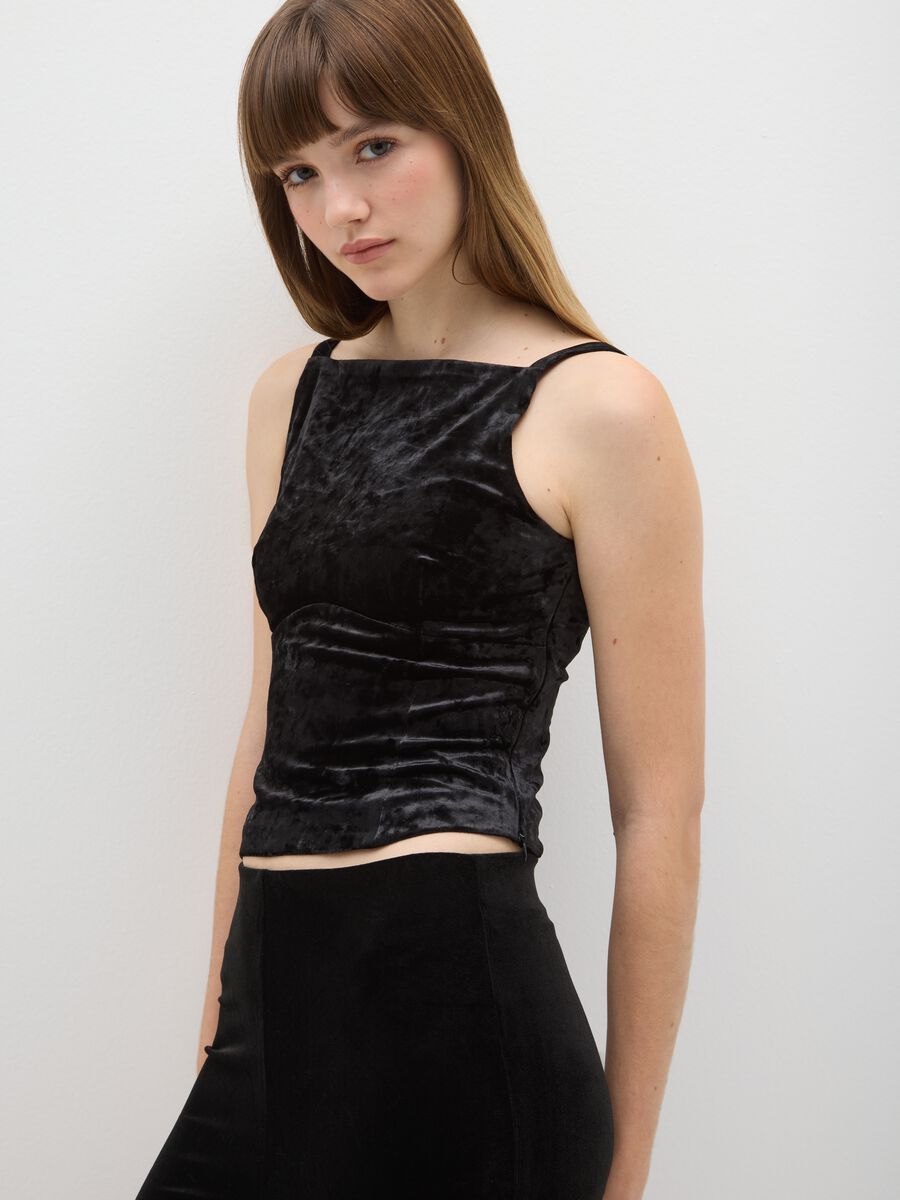 Canotta in velour nero regular fit_0
