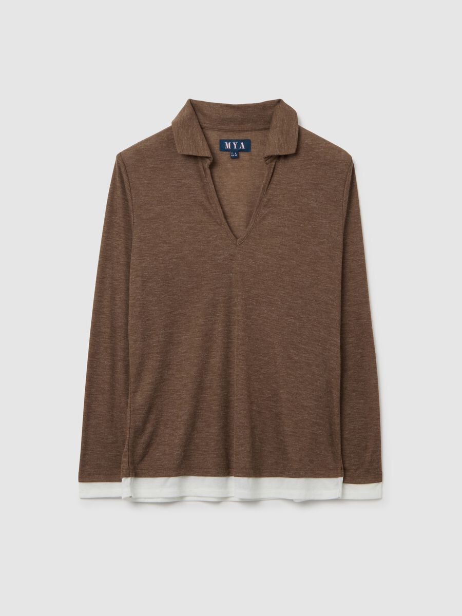 Brown regular fit V-neck sweater_0