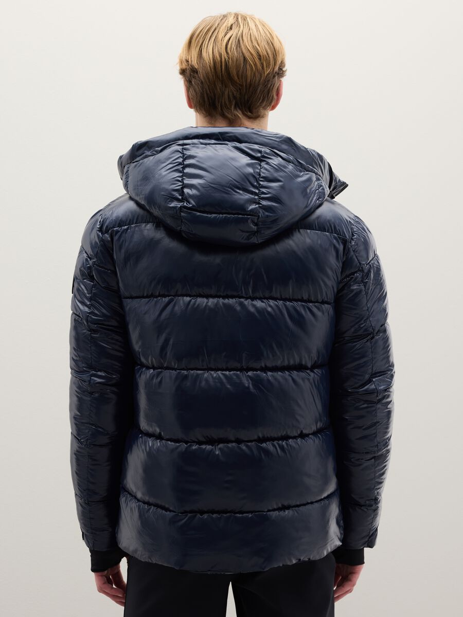 Blue padded regular fit water repellent jacket with zip_3