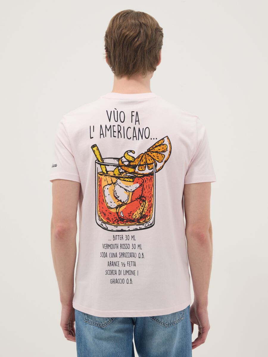 Regular fit pink pure cotton T-shirt with Americano prints_2