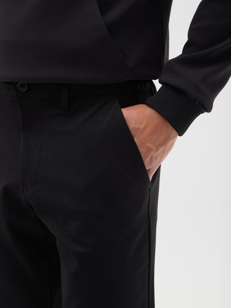 Black cotton blend regular fit chinos_3