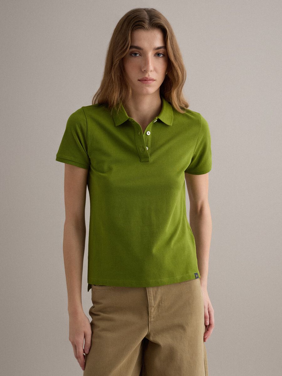 Green short-sleeve polo in pure cotton, regular fit_1