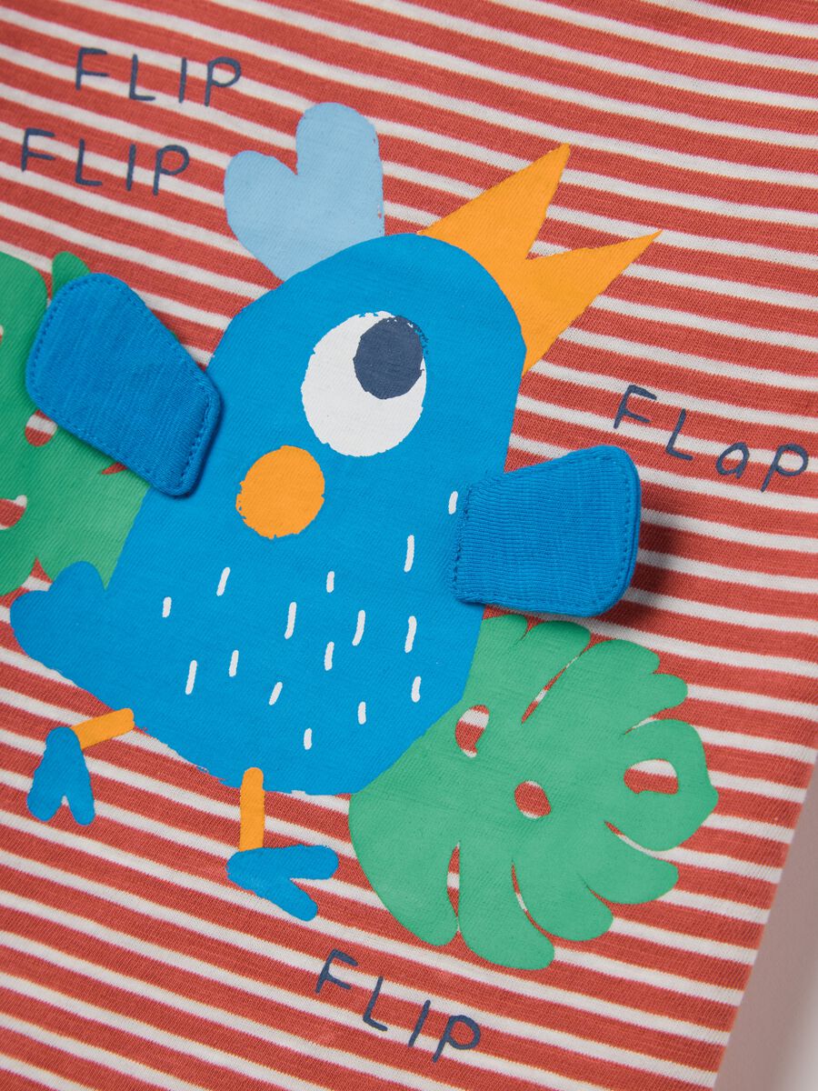 Orange striped T-shirt with Fagottino bird embellishment_2