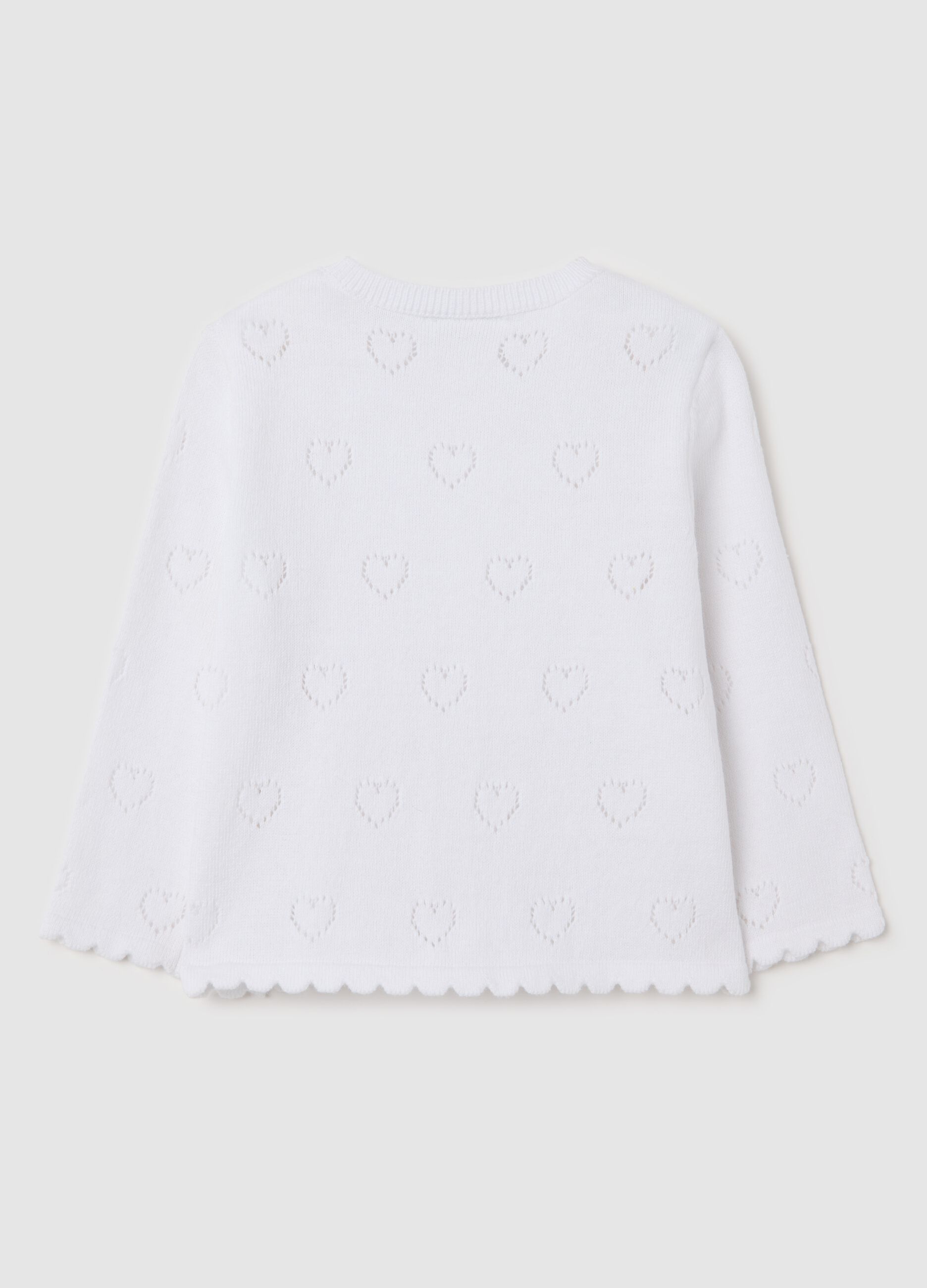 Cardigan bianco con motivo a cuori traforato