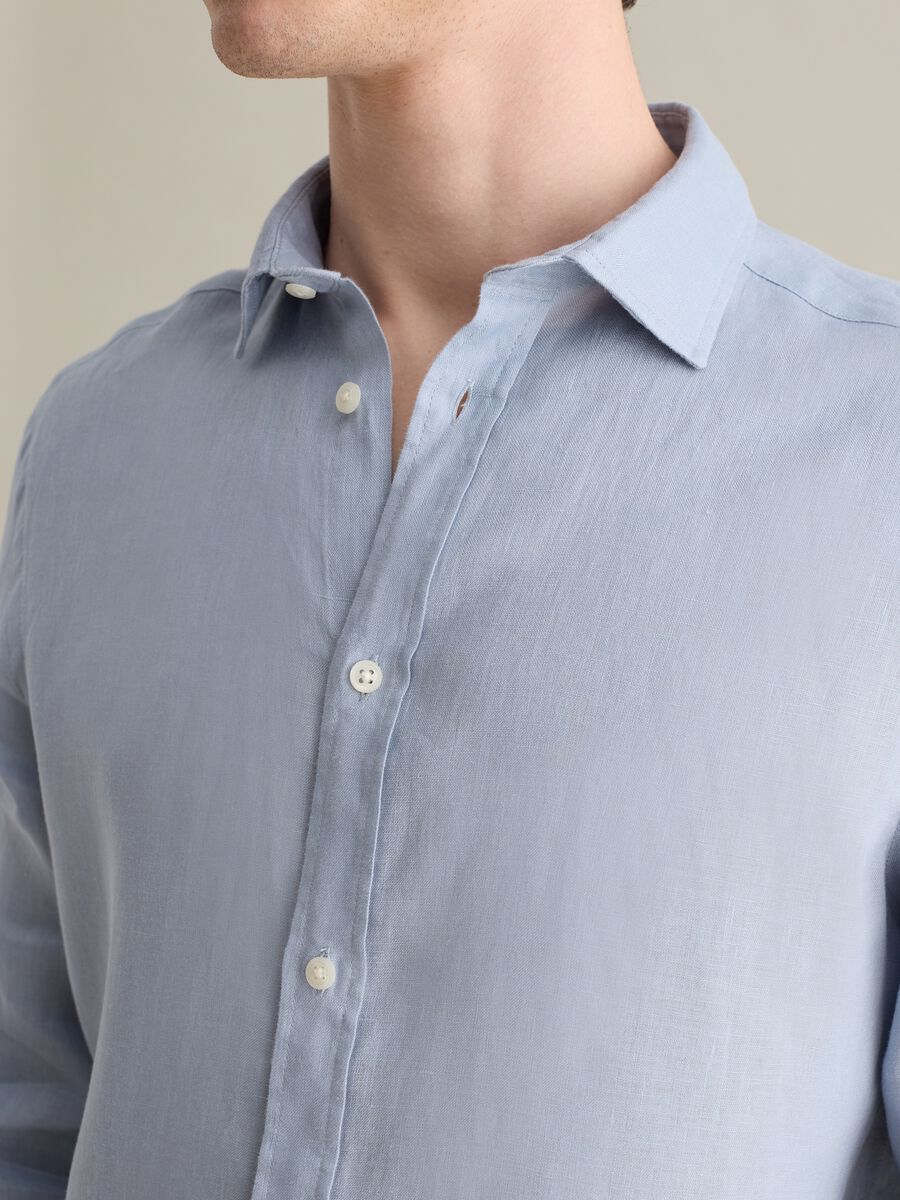 Long Sleeve Light Blue Linen Shirt by Piombo_2