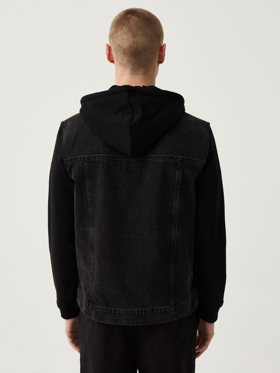 Denim jacket with fleece sleeves and hood_1