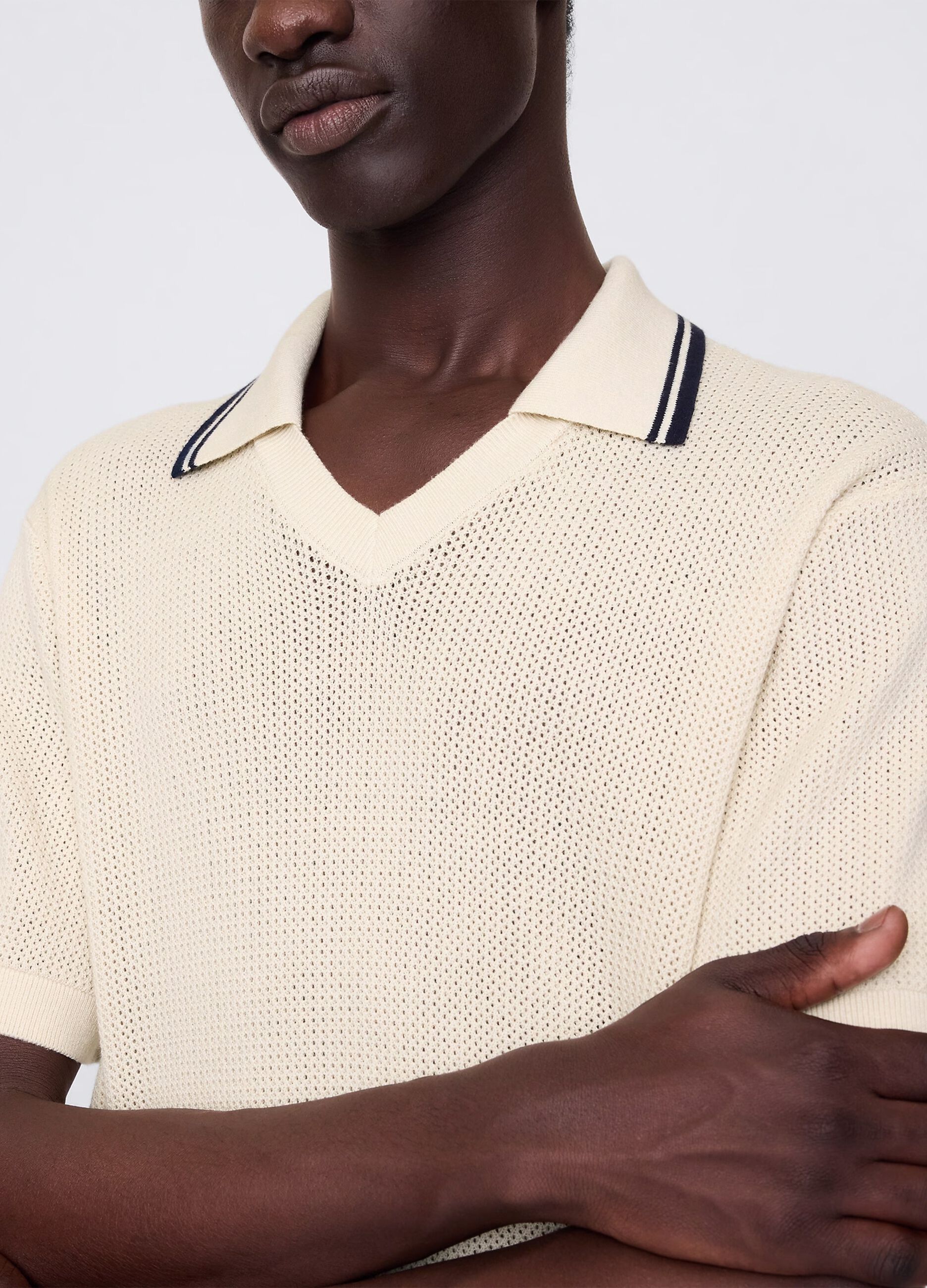 Openwork polo shirt in beige cotton
