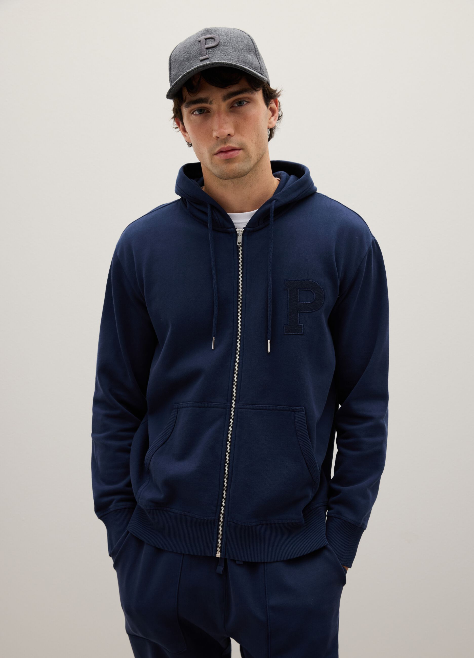 Blue Cotton Hooded Sweatshirt