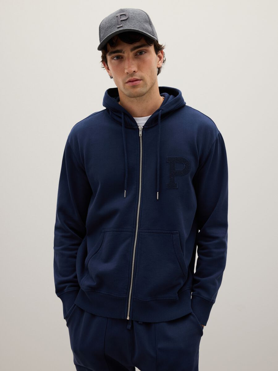Felpa blu con cappuccio in cotone_1