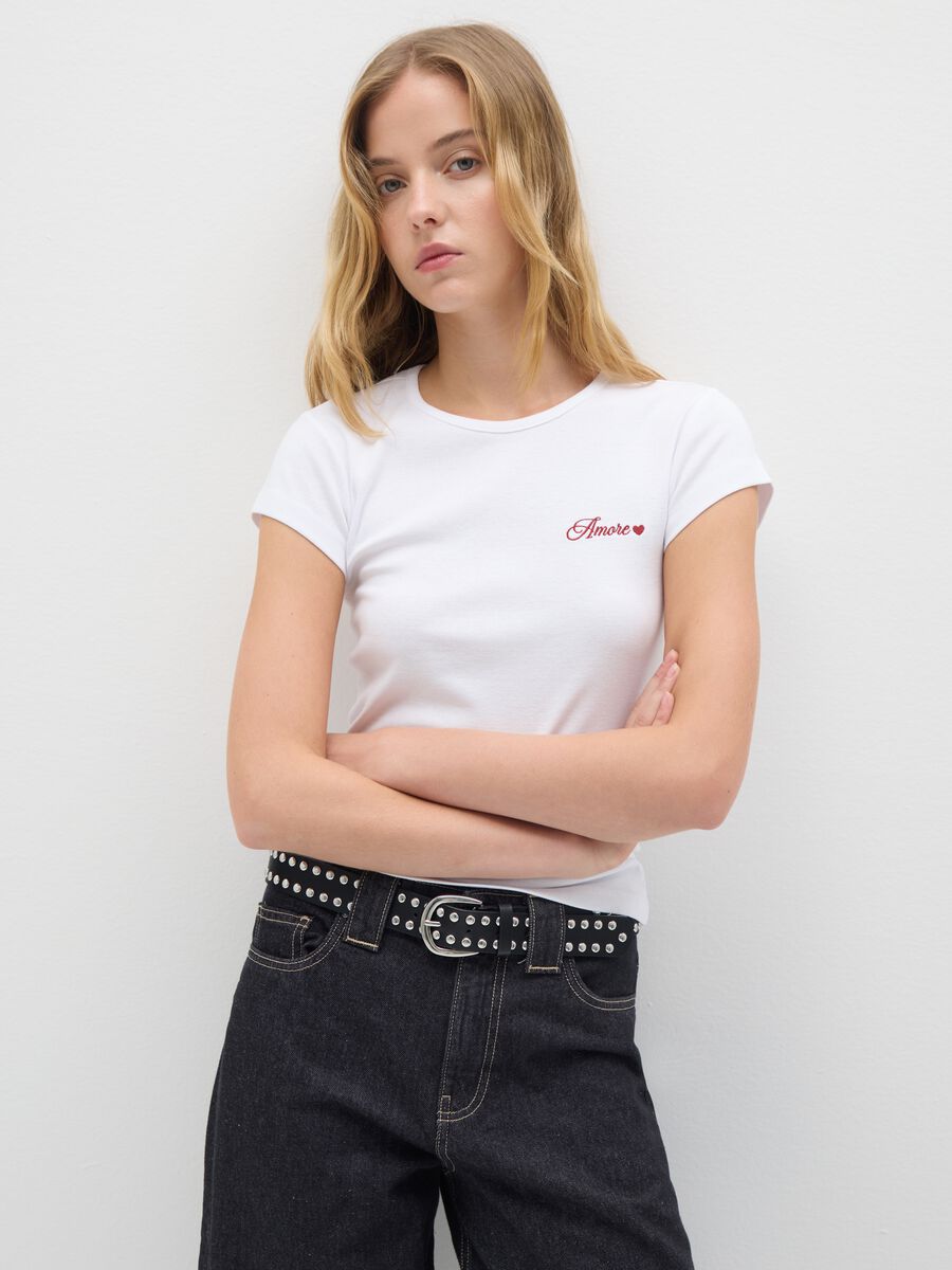 T-shirt in puro cotone bianca slim fit con ricamo_1