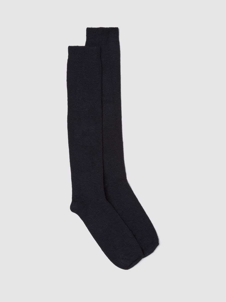 Calze lunghe blu in lana, viscosa e cashmere elasticizzato_0