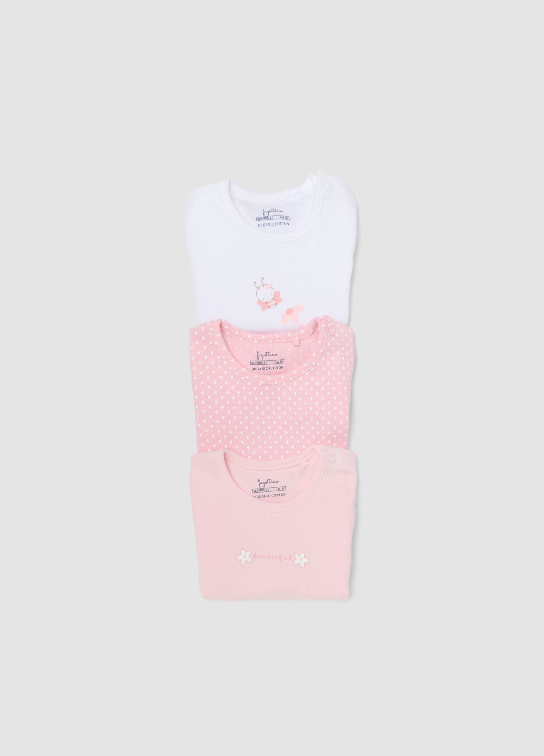 Tripack body in puro cotone multicolor da neonata