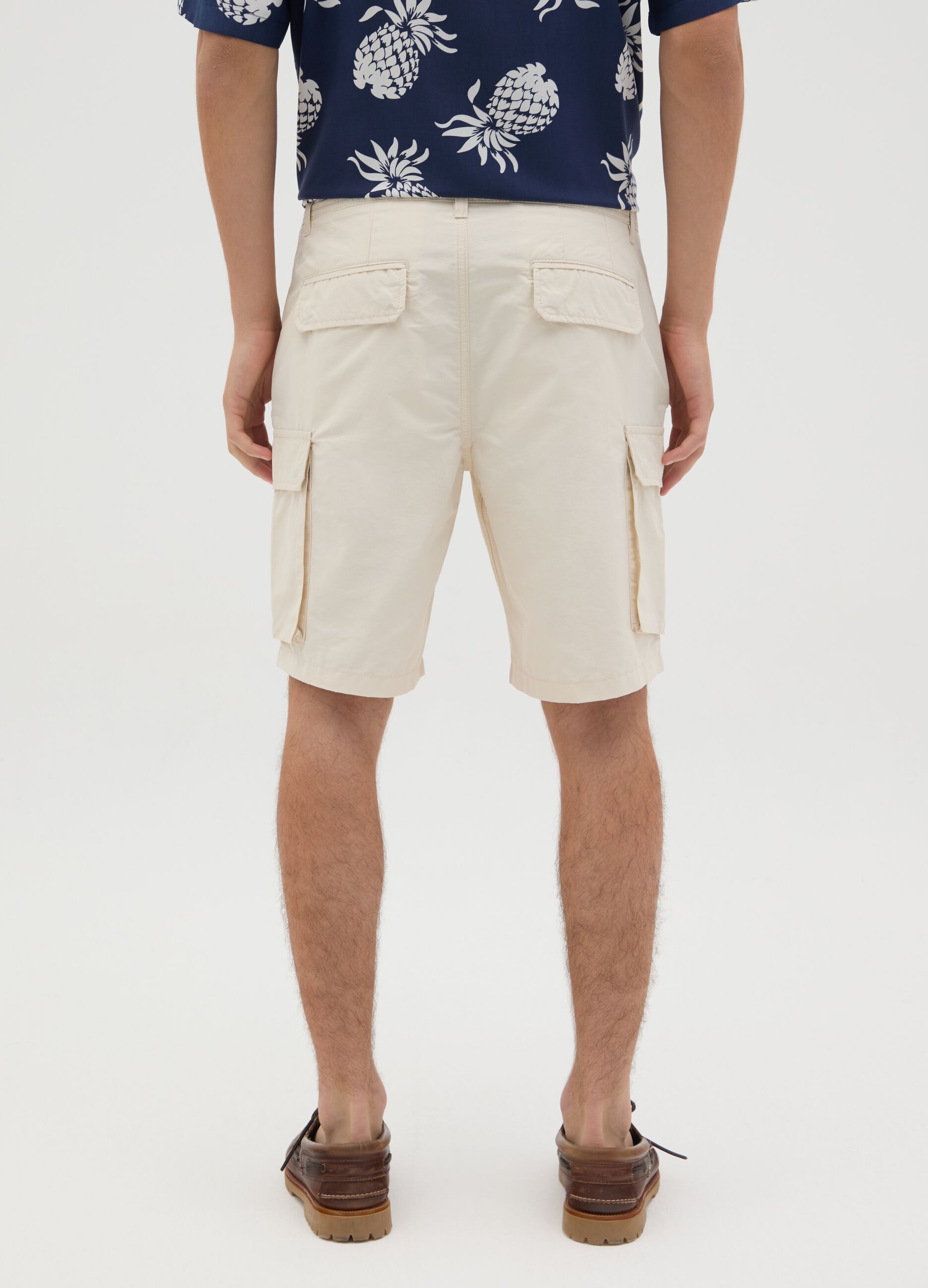 Shorts da uomo in misto cotone beige regular fit